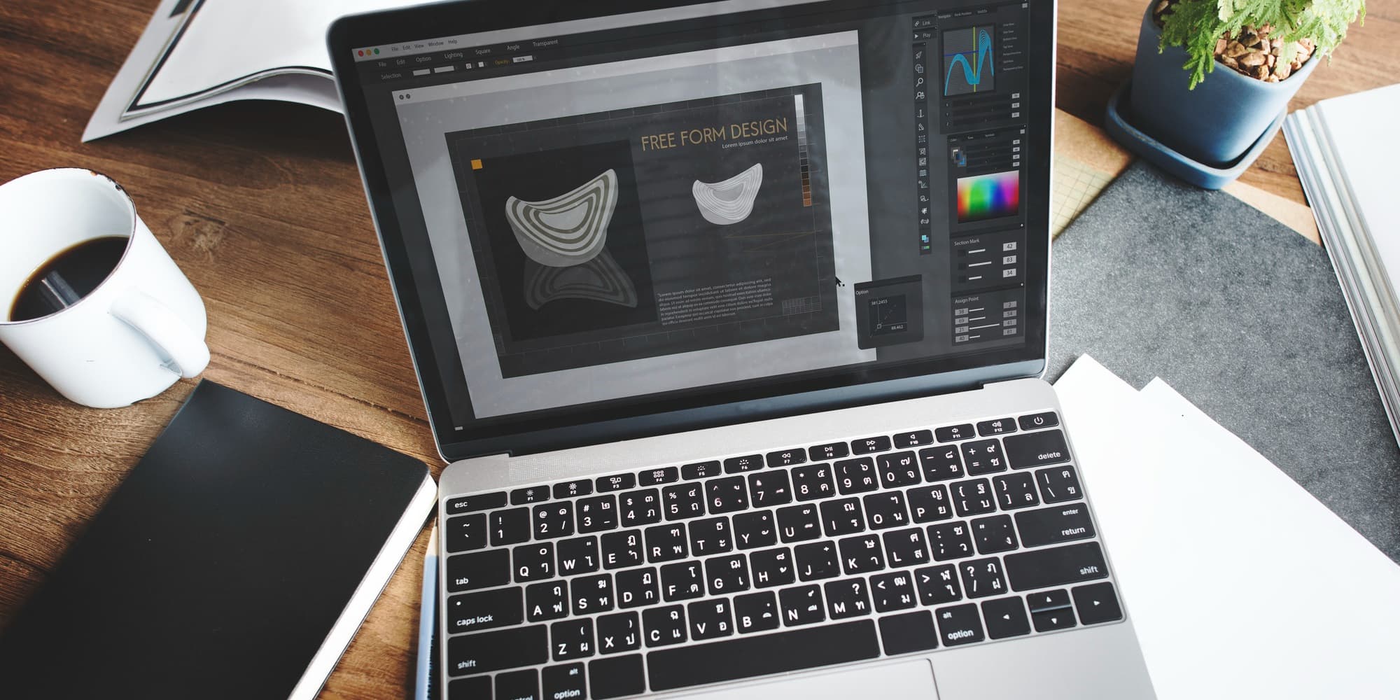 Graphic and motion design work on a laptop