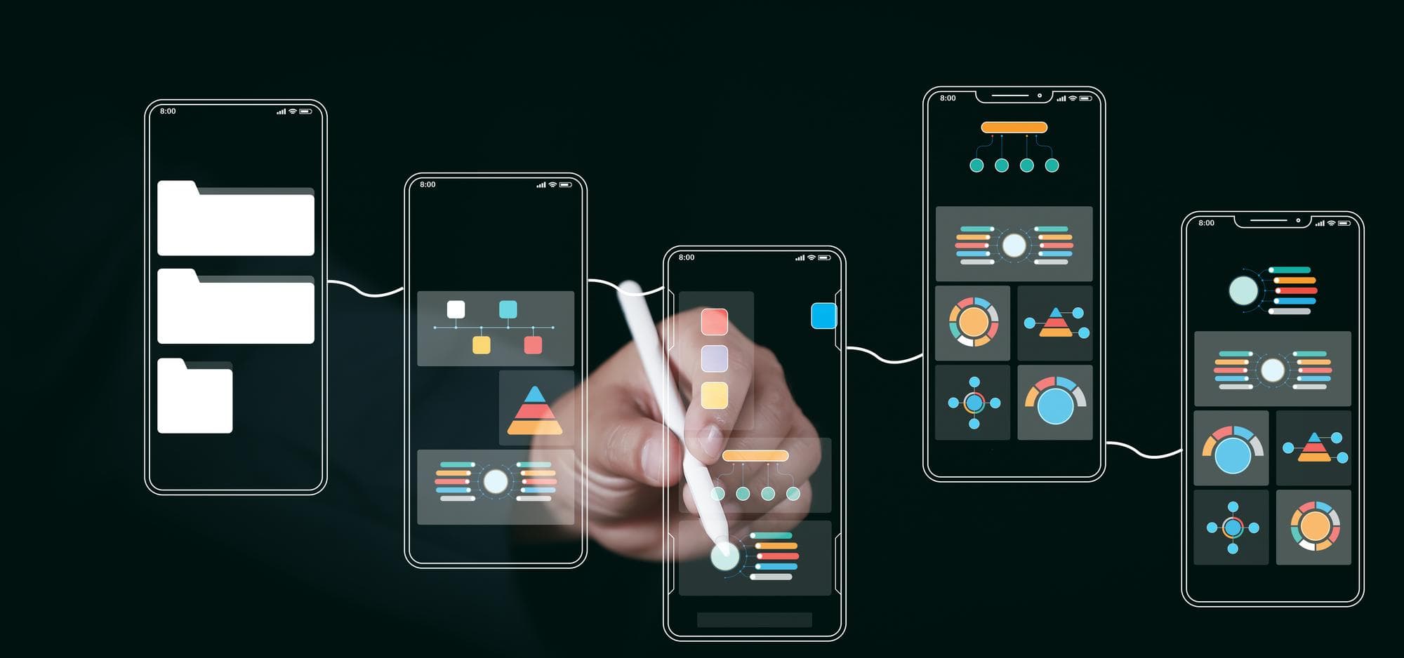 Mobile app UI/UX design mockups on smartphones